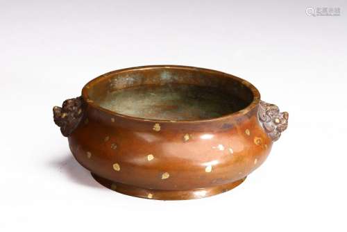 A BRONZE CAST GOLD-SPLASHED 'GUI' CENSER