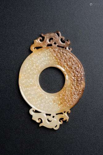 A RUSSET AND WHITE JADE BI DISC