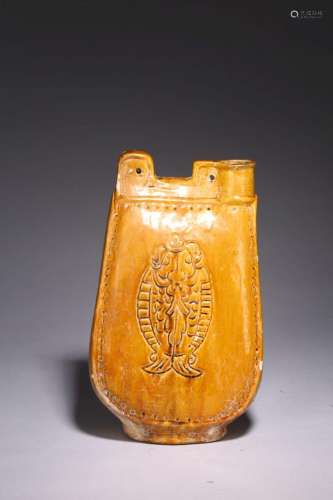 A CHINESE AMBER GLAZED 'DOUBLE FISH' FLASK