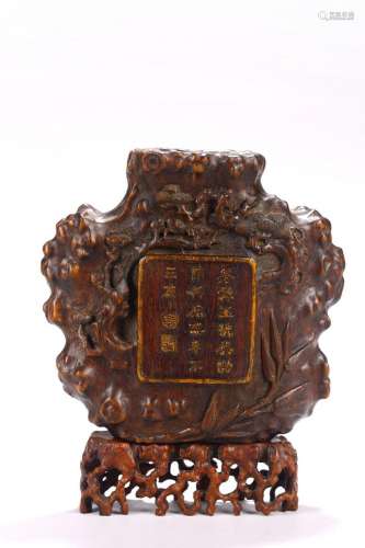 A CHINESE AGARWOOD CARVED WALL VASE