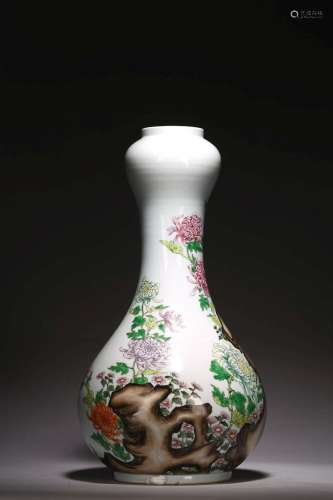 A FAMILLE ROSE 'CHRYSANTHEMUM AND ROCKS' VASE