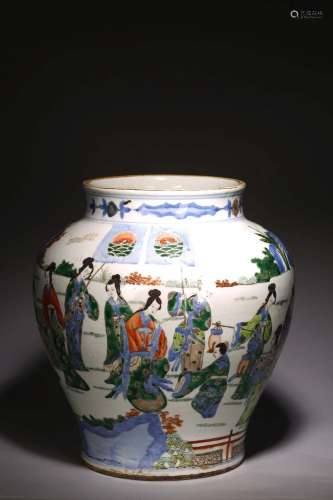 A LARGE CHINESE WUCAI 'FIGURES' JAR