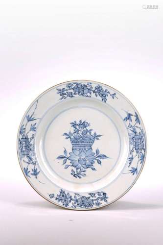 A BLUE AND WHITE 'FLOWER BASKET' DISH