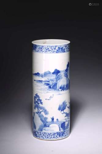 A BLUE AND WHITE 'LANDSCAPE' CYLINDER VASE