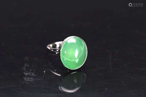 A NATURAL JADEITE CABOCHON RING