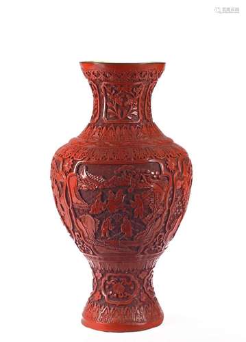 A LARGE CINNABAR LACQUER 'SCHOLARS' VASE