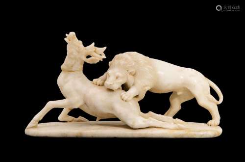 A ROMAN MARBLE GROUP OF A LION ATTACKING AN IBEX, CIRCA 1ST ...