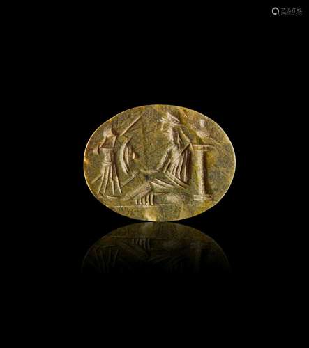 A GREEN JASPER INTAGLIO OF A RULER AND HIS ATTENDANTS, ROMAN...