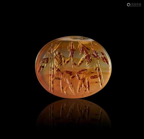 A ROMAN INTAGLIO DEPICTING A MARRAIGE SCENE EXCHANGING VOWS,...