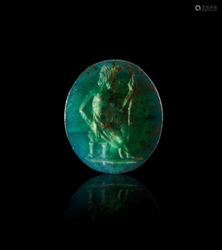 A ROMAN BLOODSTONE INTAGLIO OF A SEATED ZEUS CIRCA 2ND-3RD C...