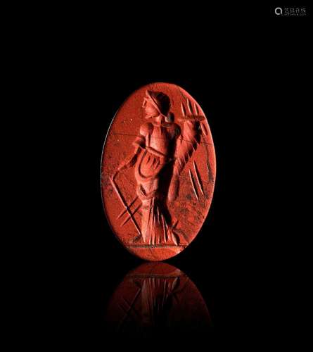 A ROMAN INTAGLIO DEPICTING A STANDING FIGURE OF FORTUNA, 2ND...