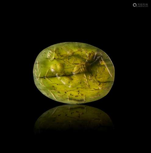 A ROMAN GREEN PLASMA EROTIC INTAGLIO, CIRCA 2ND CENTURY A.D.