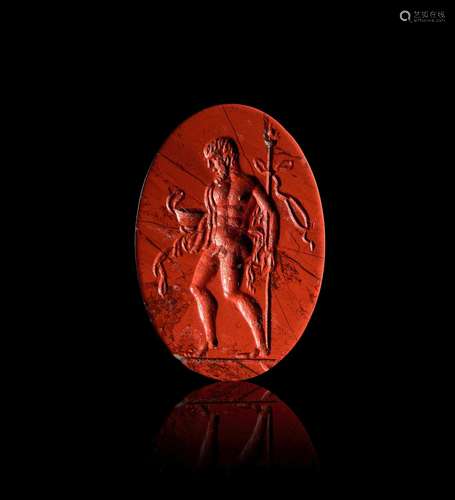 A ROMAN INTAGLIO OF HERAKLES HOLDING A SCEPTRE & KRATER,...