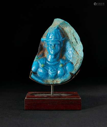 A ROMAN BLUE GLASS FRAGMENT OF A GENERAL, PROBABLY HERAKLES,...