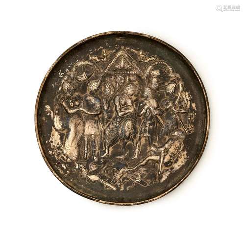 A SILVER DISH DEPICTING THE AFTERMATH OF A WAR, PROBABLY REN...