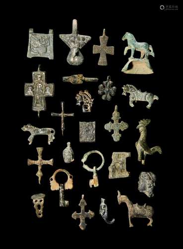 ASSORTMENT OF BRONZE & SILVER BYZANTINE PENDANTS, CIRCA ...