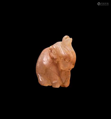 AN EGYPTIAN QUARTZ ELEPHANT AMULET, THIRD INTERMEDIATE PERIO...