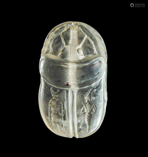 A HIGHLY RARE INSCRIBED EGYPTIAN ROCK CRYSTAL CARVED SCARAB ...