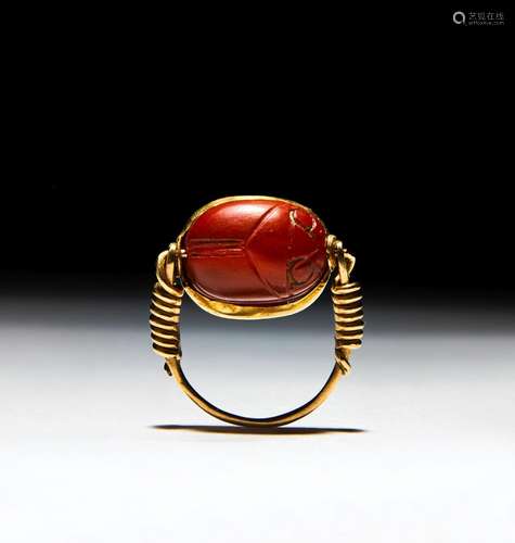 AN EAST GREEK GOLD AND CARNELIAN SCARAB FINGER RING ARCHAIC ...