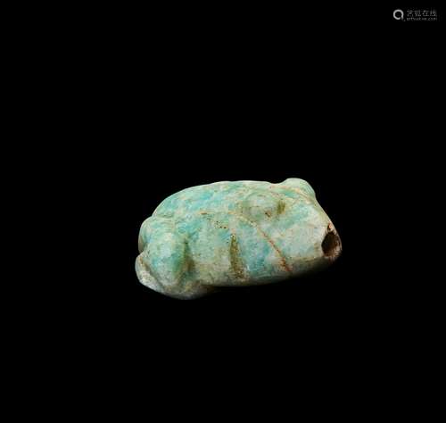 A PRE COLOUMBIAN TURQUOISE FROG BEAD