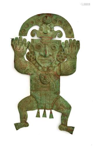 A LARGE MOCHE COPPER STANDING WARRIOR IN PROFILE, CIRCA 6TH-...