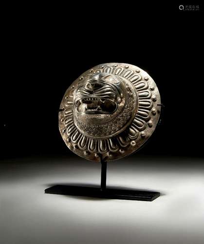 A SILVER SASANIAN FELINE "LION" FACED MIRROR, IRAN...