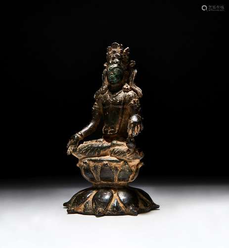 A HIGHLY IMPORTANT GANDHARA SILVER INLAID BRONZE SEATED BODH...