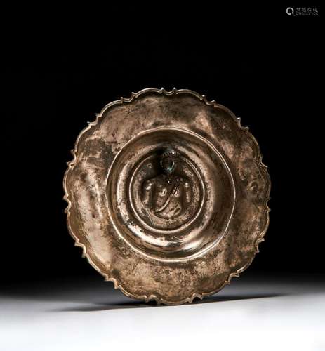 A GANDHARA SILVER PATERA DISH DECORATED WITH A CENTRAL BUDDH...