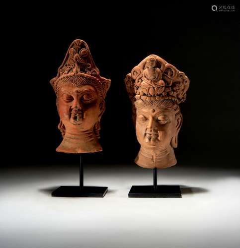 TWO GANDHARA TERRACOTTA BODHISATTVA FIGURES, CIRCA 4TH CENTU...