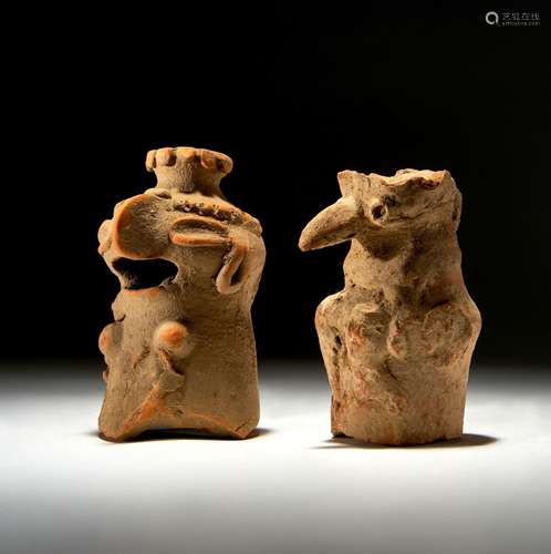 TWO INDUS VALLEY HARAPPA TERRACOTTA FIGURES CIRCA 3RD MILLEN...