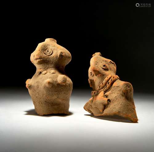 TWO INDUS VALLEY HARAPPA TERRACOTTA FIGURES CIRCA 3RD MILLEN...