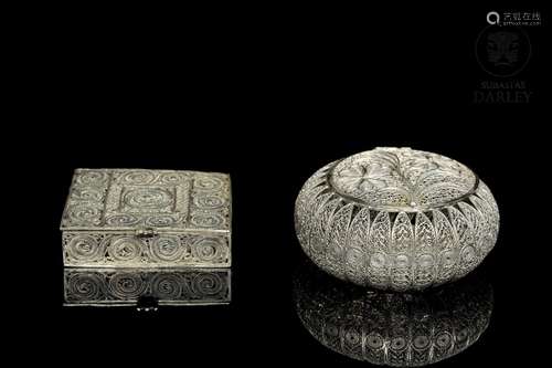 Two filigree silver boxes, Asia, early 20th century