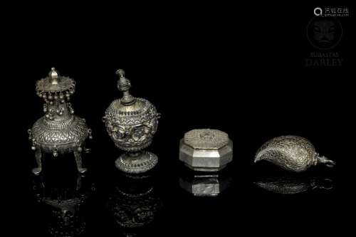 Silver-embossed vessels, Asia, early 20th century