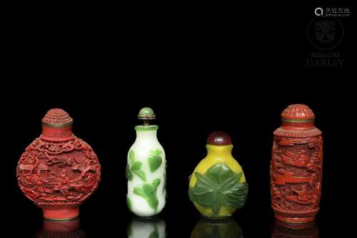 Four snuff bottles, China, 20th century