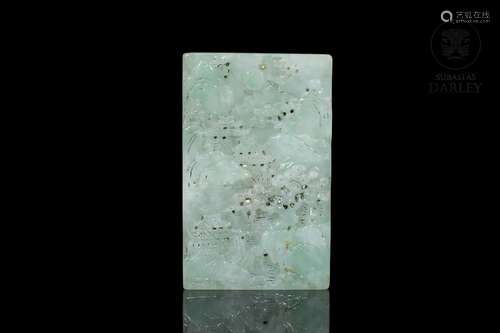 Carved jadeite plaque "mountain scenery", Qing dyn...