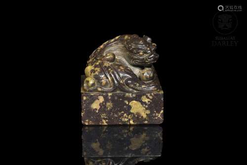 Stone seal "Shoushan" with lion, Qing dynasty