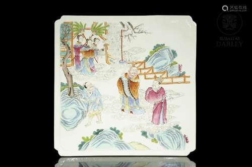 "Famille rose" enamelled plaque, 20th century