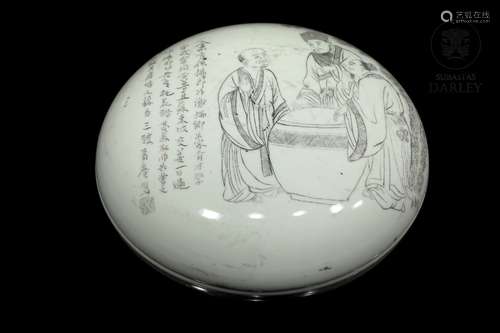 Porcelain box with poem and sages, Qing dynasty