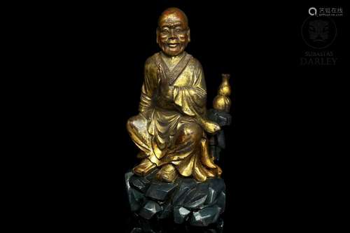 Sage sculpture in gilded wood, Qing dynasty