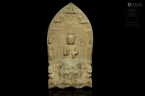 Carved stone sculpture "Enthroned Buddha", 20th ce...