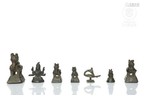 Lot of seven small bronze figures, 19th - 20th century