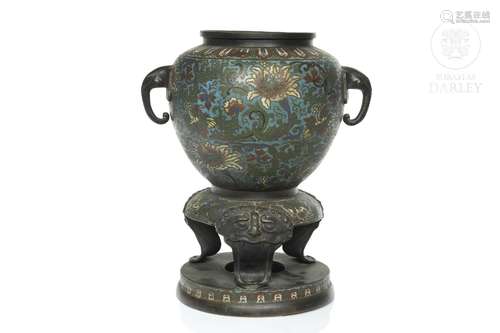 Enamelled bronze cloisonné vase, 20th century