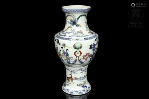 Vase with enamelled and cobalt-blue decoration, 20th century