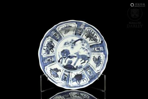 Porcelain dish, blue and white, Ming style