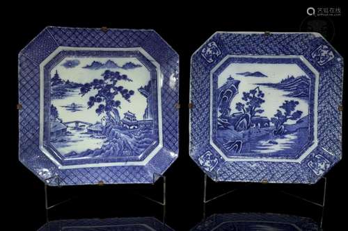 Two octagonal Cantonese trays, mid-19th century