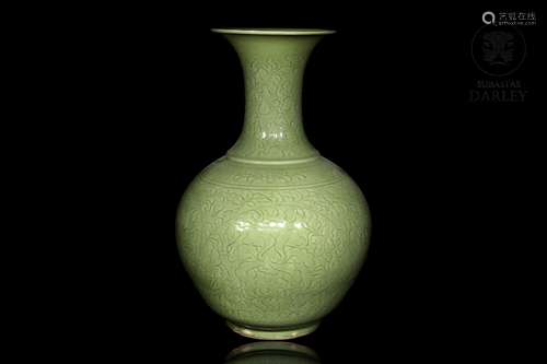 Glazed pottery vase with carved decoration, 20th century