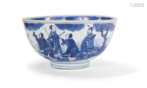 Bol en porcelaine bleu blanc <br />
Chine, époque Kangxi (16...
