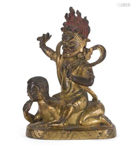 Statuette de divinité en bronze doré <br />
Tibet, XVIIIe si...