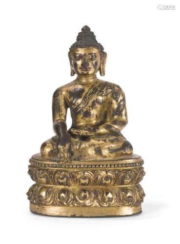 Statuette de bouddha en bronze doré <br />
Chine, XVIème siè...