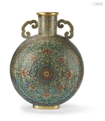 Rare et importante gourde en bronze doré et émaux cloisonnés